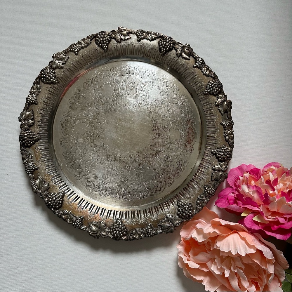 Vintage Silver Tray - Grapes